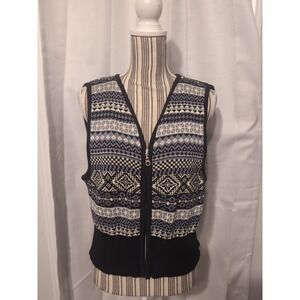 Vtg. Dockers Women's Navy Cotton Knit Full Zip‎ Vest Size Large Y2K Geek